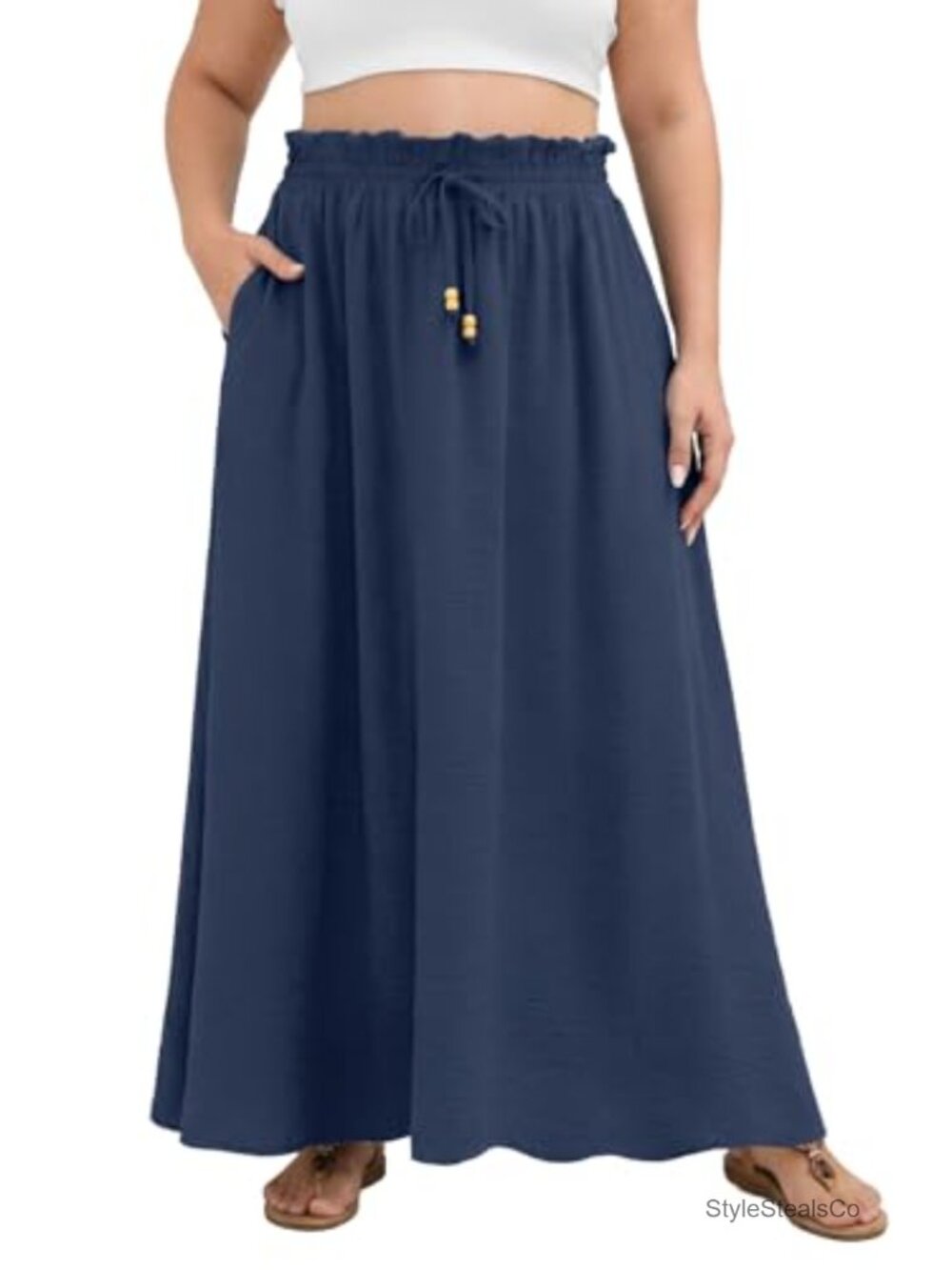 Plus Size Maxi Skirt Summer Beach Swing Pleated A-Line with Pockets